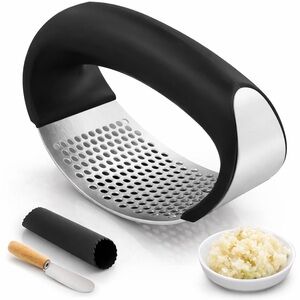 Stainless Steel Garlic Press with Black Handle